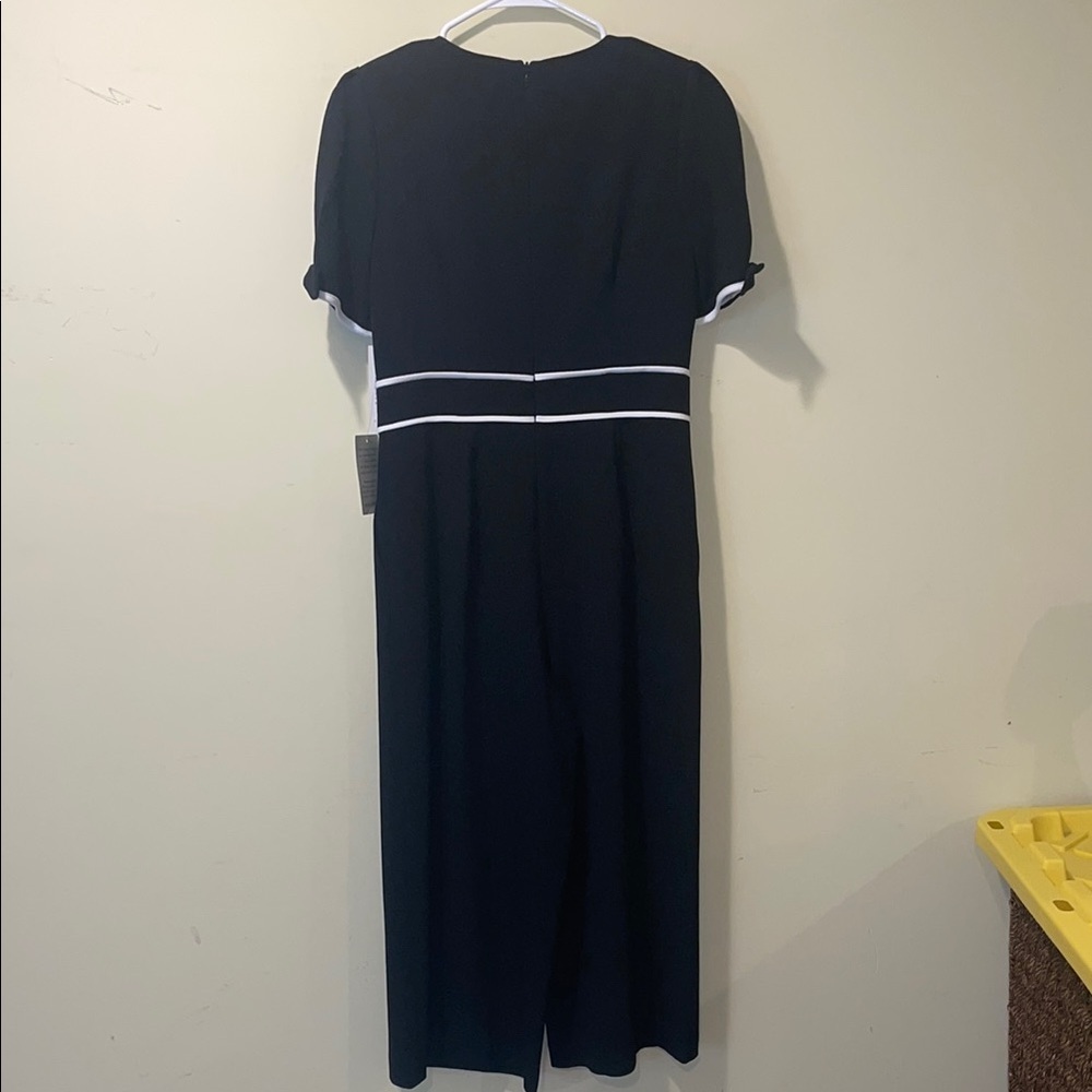 Womens New Eliza J Navy Cropped Jumpsuit with White Accents - Picture 7 of 11